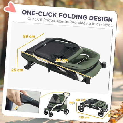 Foldable Pet Stroller for Large Dogs with Four Big Wheels, Shock-Absorbing Frame