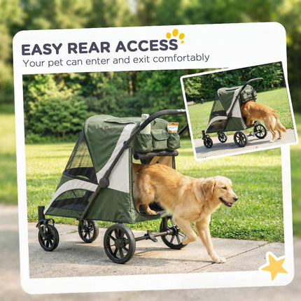 Foldable Pet Stroller for Large Dogs with Four Big Wheels, Shock-Absorbing Frame