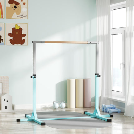 Height Adjustable Kids Gymnastics Horizontal Bar Junior Kip High Bar - Light Blue