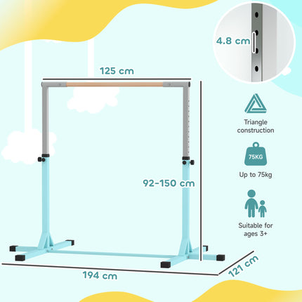 Height Adjustable Kids Gymnastics Horizontal Bar Junior Kip High Bar - Light Blue