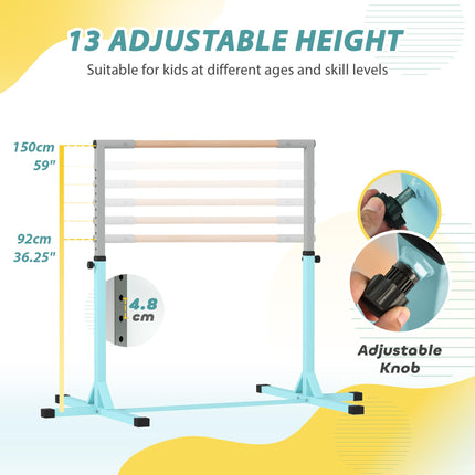 Height Adjustable Kids Gymnastics Horizontal Bar Junior Kip High Bar - Light Blue