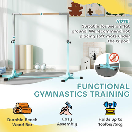 Height Adjustable Kids Gymnastics Horizontal Bar Junior Kip High Bar - Light Blue