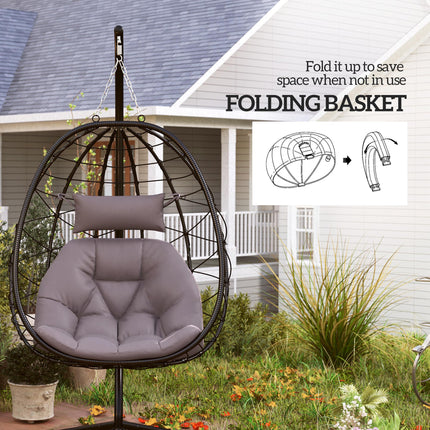 Hanging Egg Chair with Stand and Thick Cushion - Grey