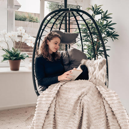 Hanging Egg Chair with Stand and Thick Cushion - Grey