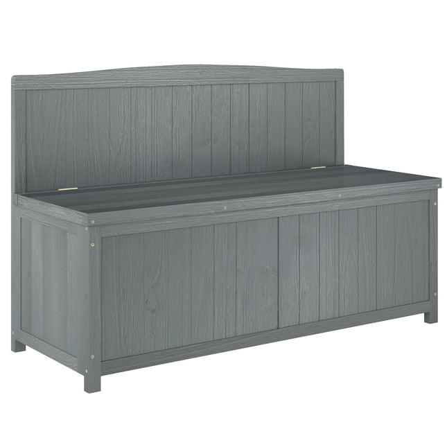Wood Storage Bench with Garden Tool Storage for Patio Furniture - Grey