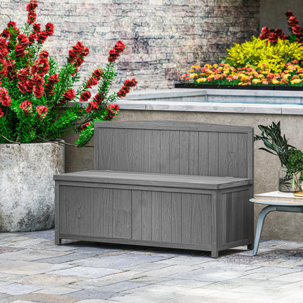 Wood Storage Bench with Garden Tool Storage for Patio Furniture - Grey