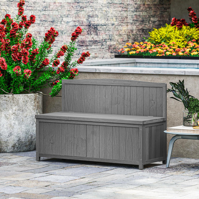 Wood Storage Bench with Garden Tool Storage for Patio Furniture - Grey