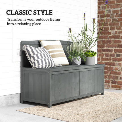 Wood Storage Bench with Garden Tool Storage for Patio Furniture - Grey