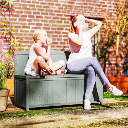 Wood Storage Bench with Garden Tool Storage for Patio Furniture - Grey