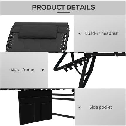 Set of Two Sun Loungers, with Five-Position Reclining Backs - Black