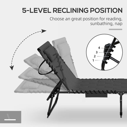 Set of Two Sun Loungers, with Five-Position Reclining Backs - Black
