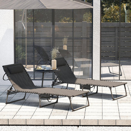 Set of Two Sun Loungers, with Five-Position Reclining Backs - Black