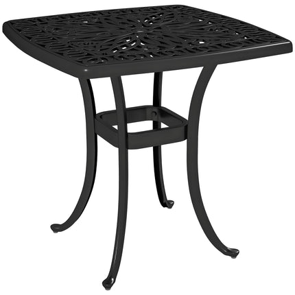 Cast Aluminium Outdoor Garden Patio End Table with 38mm Umbrella Hole, Anti-slip Feet, 54x54cm - Black