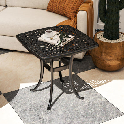 Cast Aluminium Outdoor Garden Patio End Table with 38mm Umbrella Hole, Anti-slip Feet, 54x54cm - Black