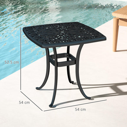 Cast Aluminium Outdoor Garden Patio End Table with 38mm Umbrella Hole, Anti-slip Feet, 54x54cm - Black