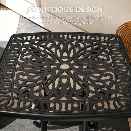 Cast Aluminium Outdoor Garden Patio End Table with 38mm Umbrella Hole, Anti-slip Feet, 54x54cm - Black