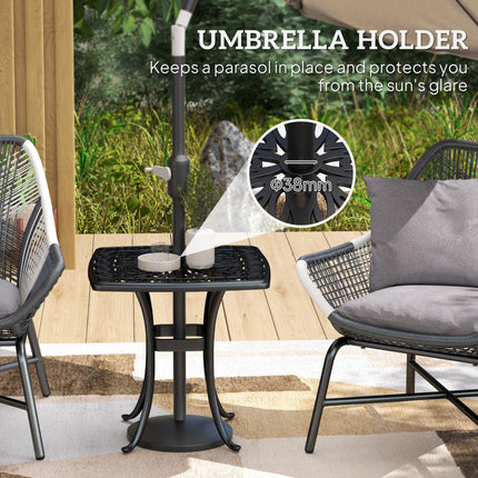 Cast Aluminium Outdoor Garden Patio End Table with 38mm Umbrella Hole, Anti-slip Feet, 54x54cm - Black