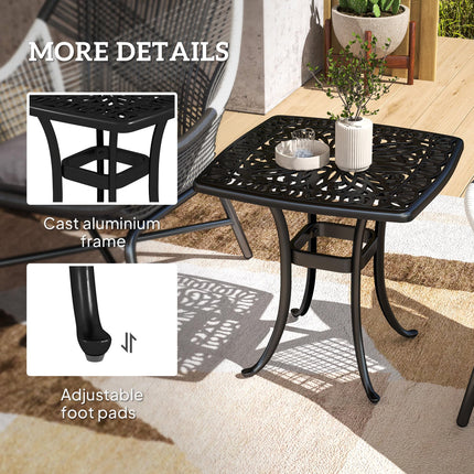 Cast Aluminium Outdoor Garden Patio End Table with 38mm Umbrella Hole, Anti-slip Feet, 54x54cm - Black