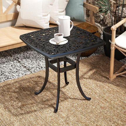 Cast Aluminium Outdoor Garden Patio End Table with 38mm Umbrella Hole, Anti-slip Feet, 54x54cm - Black
