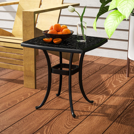 Cast Aluminium Outdoor Garden Patio End Table with 38mm Umbrella Hole, Anti-slip Feet, 54x54cm - Black