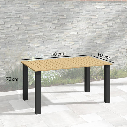 Garden Dining Table for 6 with Parasol Hole, Rectangle Outdoor Garden Table with Slatted Metal Top, Steel Frame, Brown