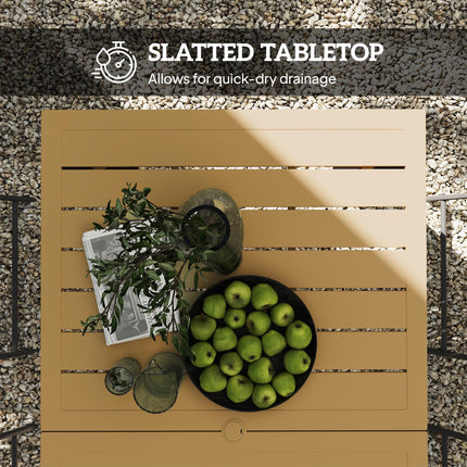 Garden Dining Table for 6 with Parasol Hole, Rectangle Outdoor Garden Table with Slatted Metal Top, Steel Frame, Brown