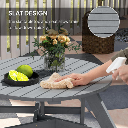 6 Seater Round Wooden Picnic Table with 3 Benches and Umbrella Hole - Grey