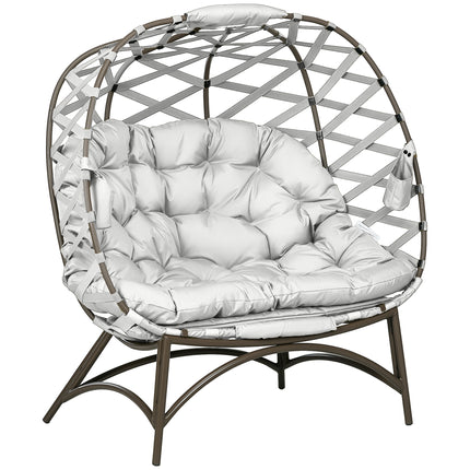 2 Seater Folding Egg Chair with Cushions and Cup Pockets - Light Grey