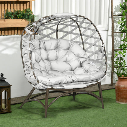 2 Seater Folding Egg Chair with Cushions and Cup Pockets - Light Grey