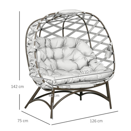 2 Seater Folding Egg Chair with Cushions and Cup Pockets - Light Grey