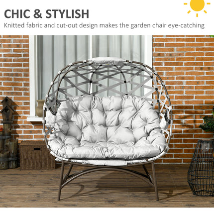 2 Seater Folding Egg Chair with Cushions and Cup Pockets - Light Grey