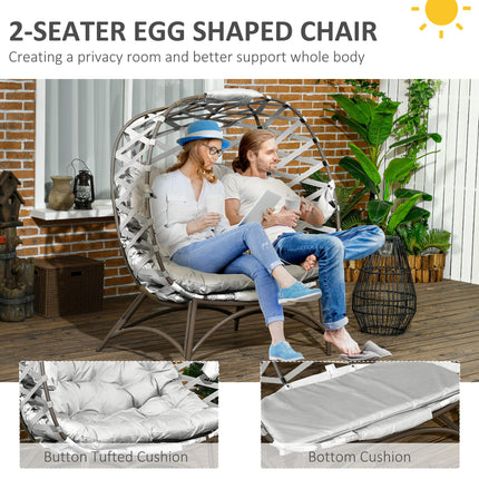 2 Seater Folding Egg Chair with Cushions and Cup Pockets - Light Grey