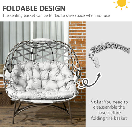 2 Seater Folding Egg Chair with Cushions and Cup Pockets - Light Grey