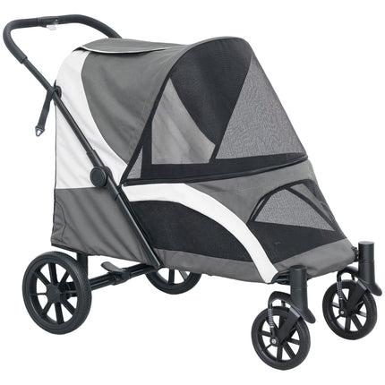 Easy Folding Large Dog Pet Stroller with Shock Absorb Frame, Safety Leashes & Brakes - Dark Grey