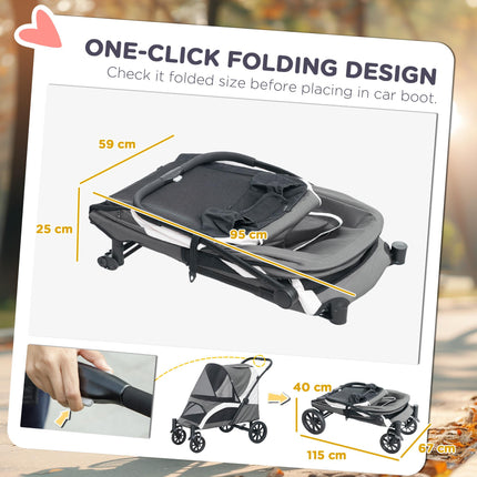 Easy Folding Large Dog Pet Stroller with Shock Absorb Frame, Safety Leashes & Brakes - Dark Grey