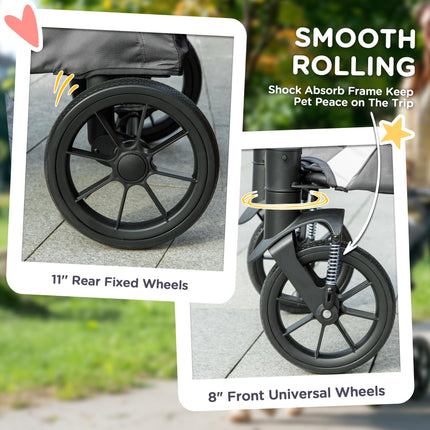 Easy Folding Large Dog Pet Stroller with Shock Absorb Frame, Safety Leashes & Brakes - Dark Grey