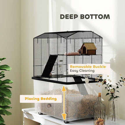 Three-Tier Gerbil and Hamster Cage with Food Dish, Water Bottle & Wheels - Black