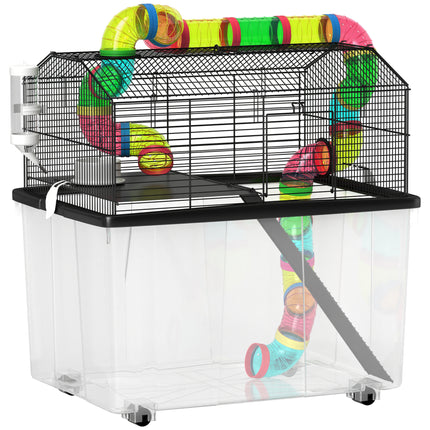 2 Tier Hamster Cage with Deep Tray, Tube System, Water Bottle & Feeding Bowl - Multicolour