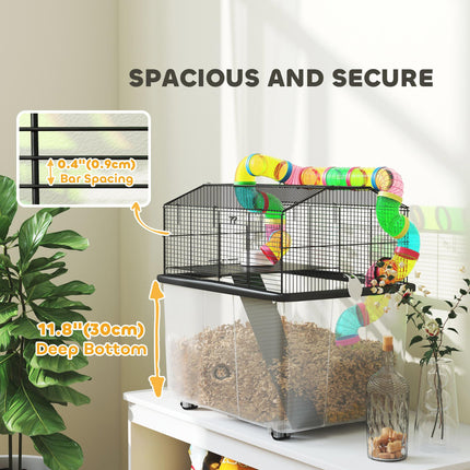 2 Tier Hamster Cage with Deep Tray, Tube System, Water Bottle & Feeding Bowl - Multicolour