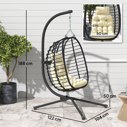 Rattan Hanging Egg Chair, Foldable Wicker Hammock Swing Chair with Cushion, Stan