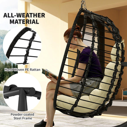 Rattan Hanging Egg Chair, Foldable Wicker Hammock Swing Chair with Cushion, Stan
