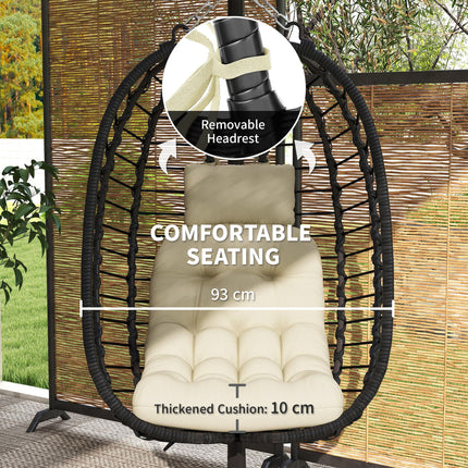 Rattan Hanging Egg Chair, Foldable Wicker Hammock Swing Chair with Cushion, Stan
