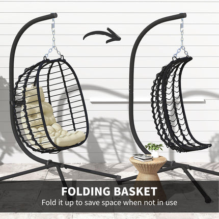 Rattan Hanging Egg Chair, Foldable Wicker Hammock Swing Chair with Cushion, Stan