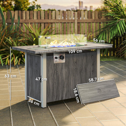 50,000 BTU Gas Fire Pit Table with Cover and Glass Screen - Dark Grey