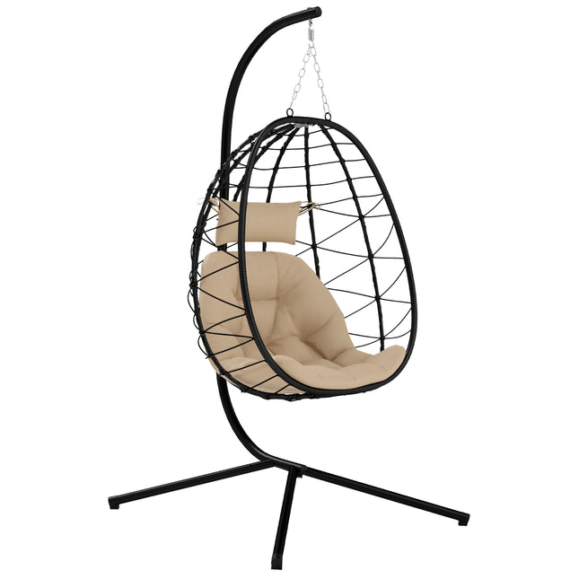 Ergonomic Hanging Egg Chair with Stand and Thick Cushion - Khaki