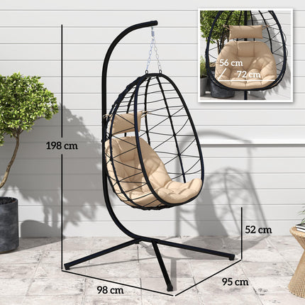Ergonomic Hanging Egg Chair with Stand and Thick Cushion - Khaki