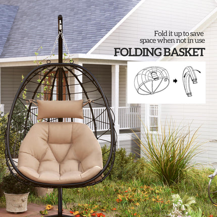 Ergonomic Hanging Egg Chair with Stand and Thick Cushion - Khaki