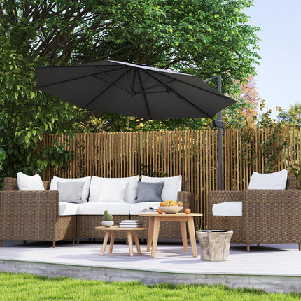 3 x 3 Metre Cantilever Parasol with 360° Rotation and Cross Base - Black