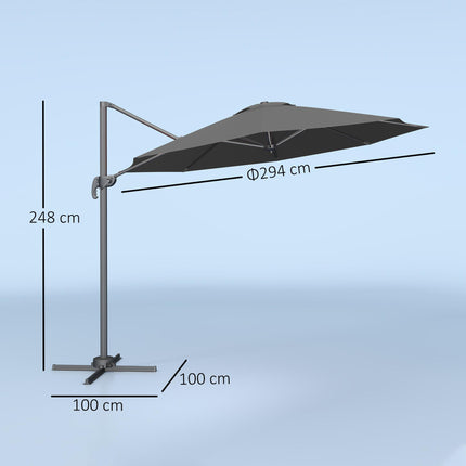 3 x 3 Metre Cantilever Parasol with 360° Rotation and Cross Base - Black