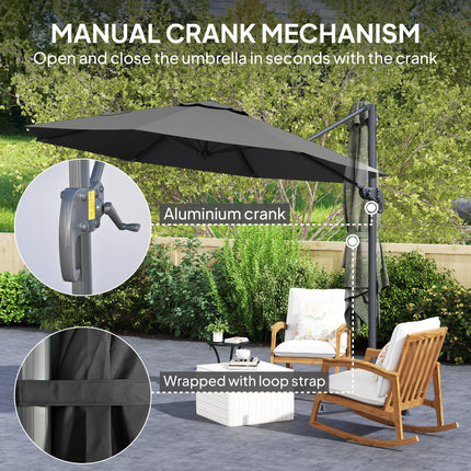 3 x 3 Metre Cantilever Parasol with 360° Rotation and Cross Base - Black